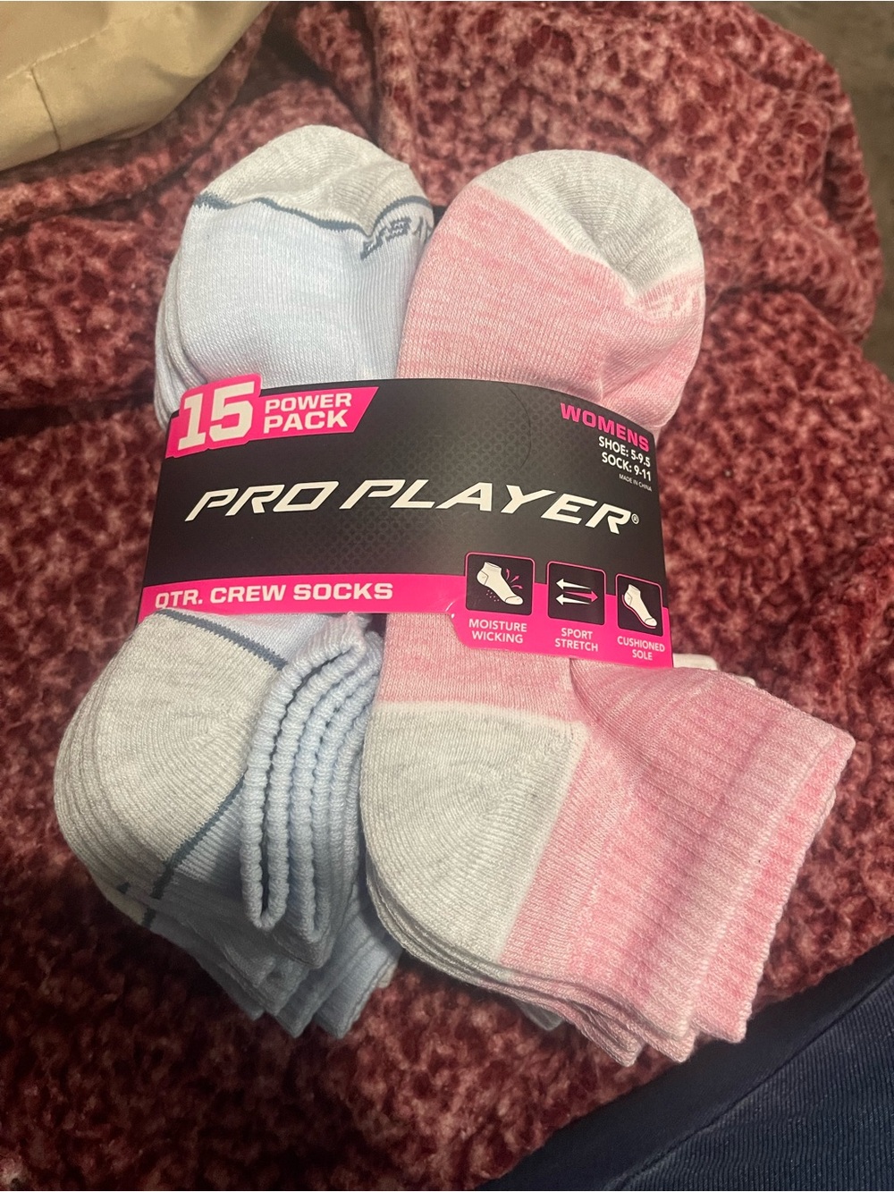 Pro Player Women's Crew Socks Pack - Pink & Light Blue
